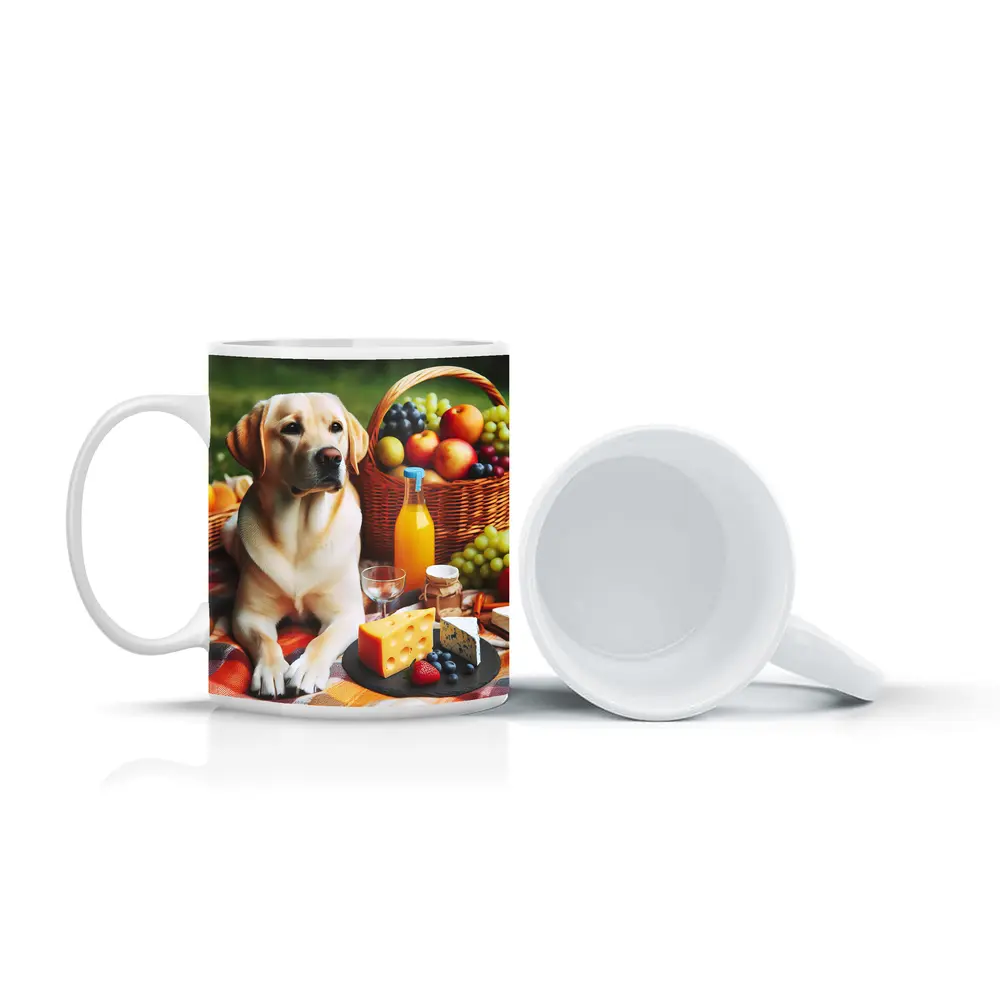 Labrador Retriever Relaxing at Picnic Spread – Mugs