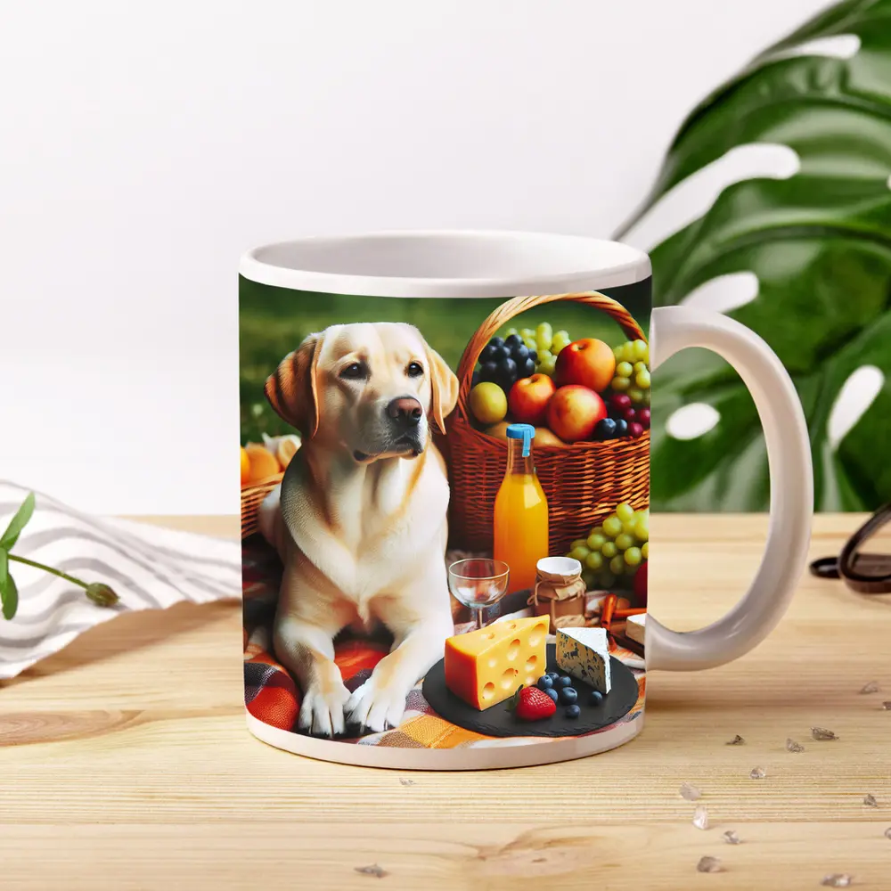 Labrador Retriever Relaxing at Picnic Spread – Mugs