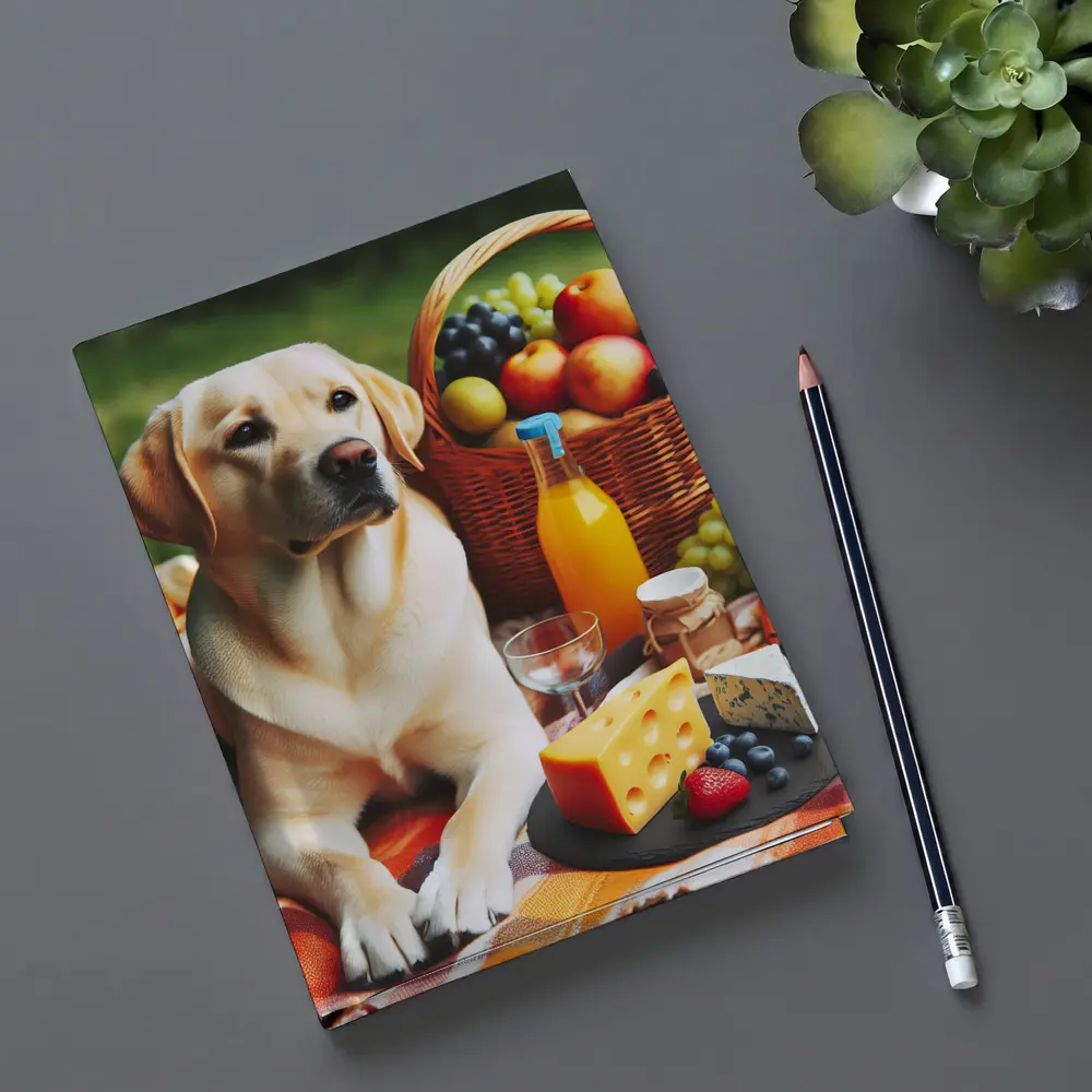 Labrador Retriever Relaxing at Picnic Spread – Notebooks