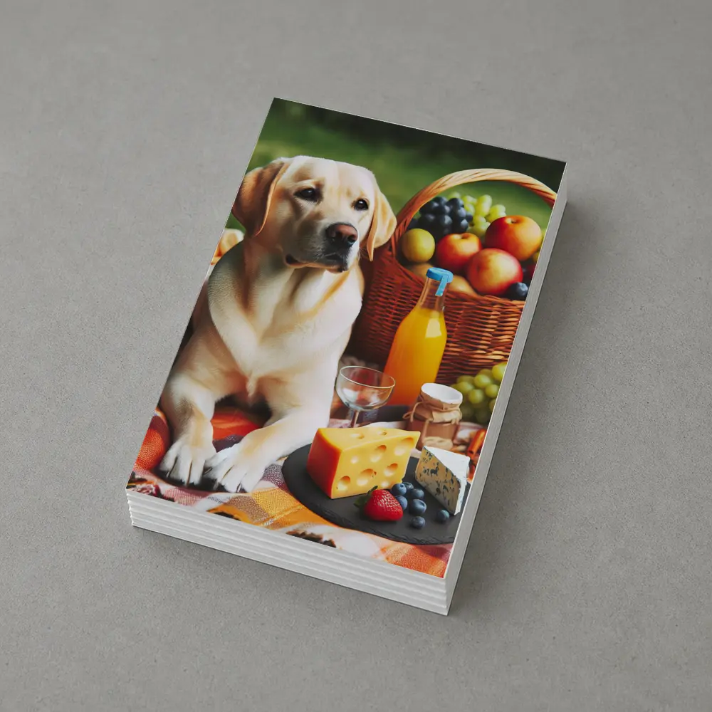 Labrador Retriever Relaxing at Picnic Spread – Postcards