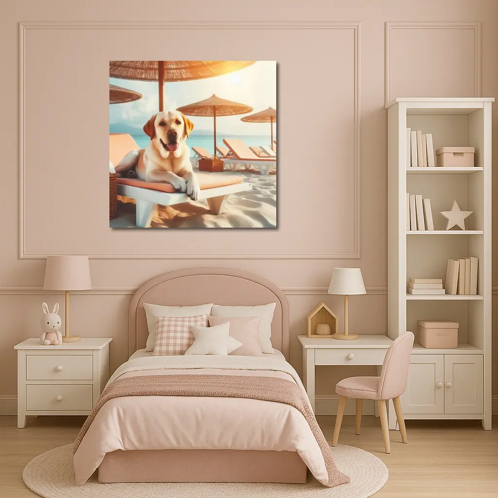 Labrador Retriever Relaxing on Beach Lounger – Wall Art