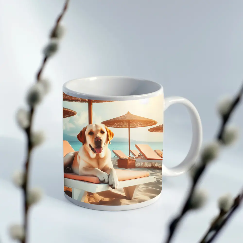 Labrador Retriever Relaxing on Beach Lounger – Mugs