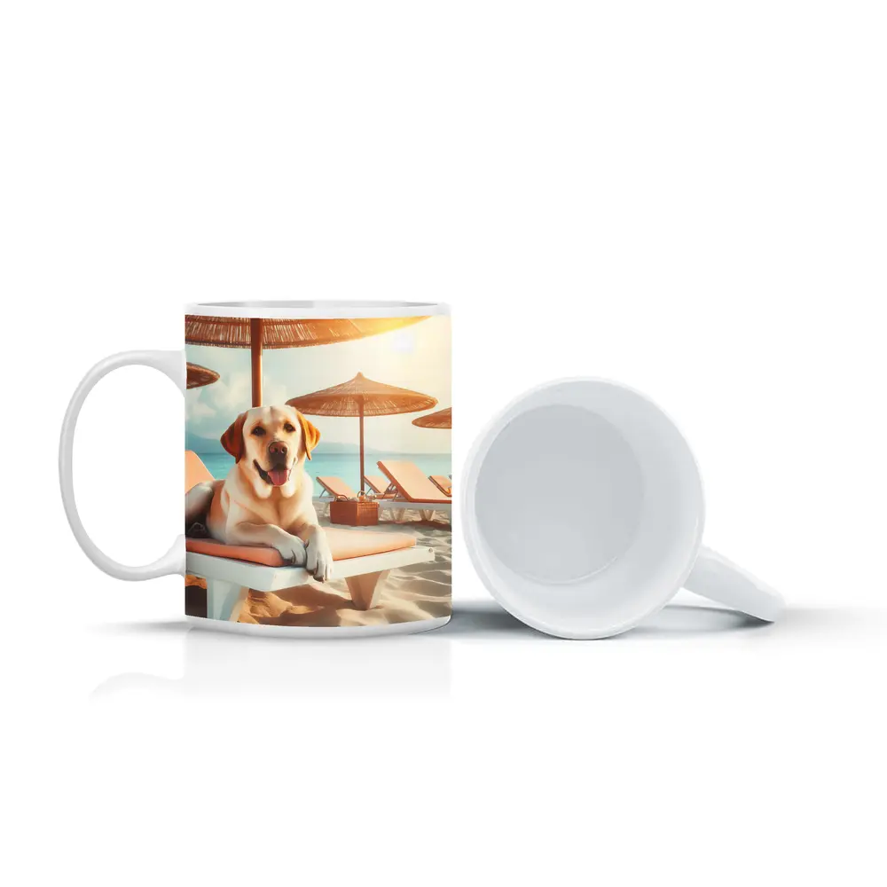 Labrador Retriever Relaxing on Beach Lounger – Mugs