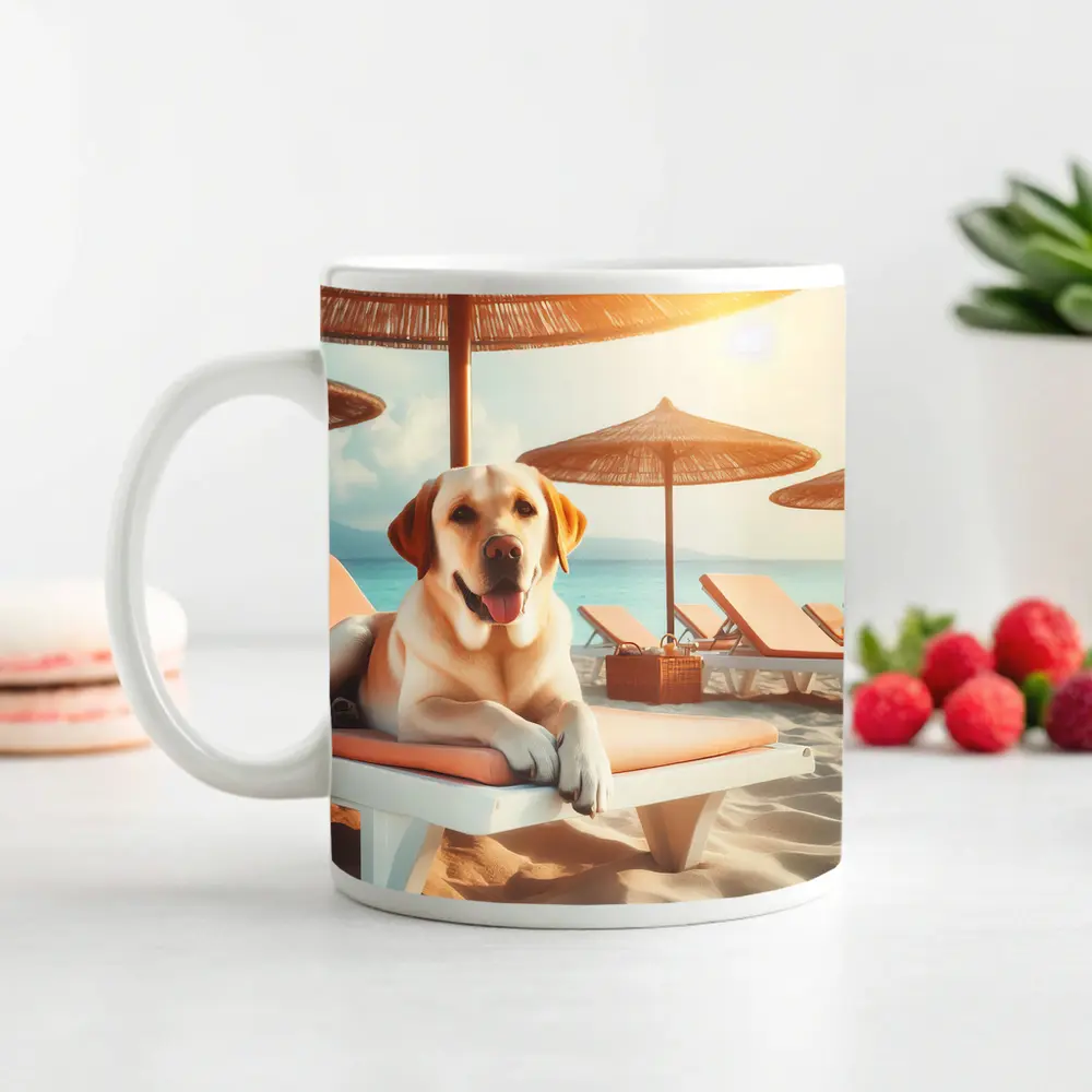 Labrador Retriever Relaxing on Beach Lounger – Mugs