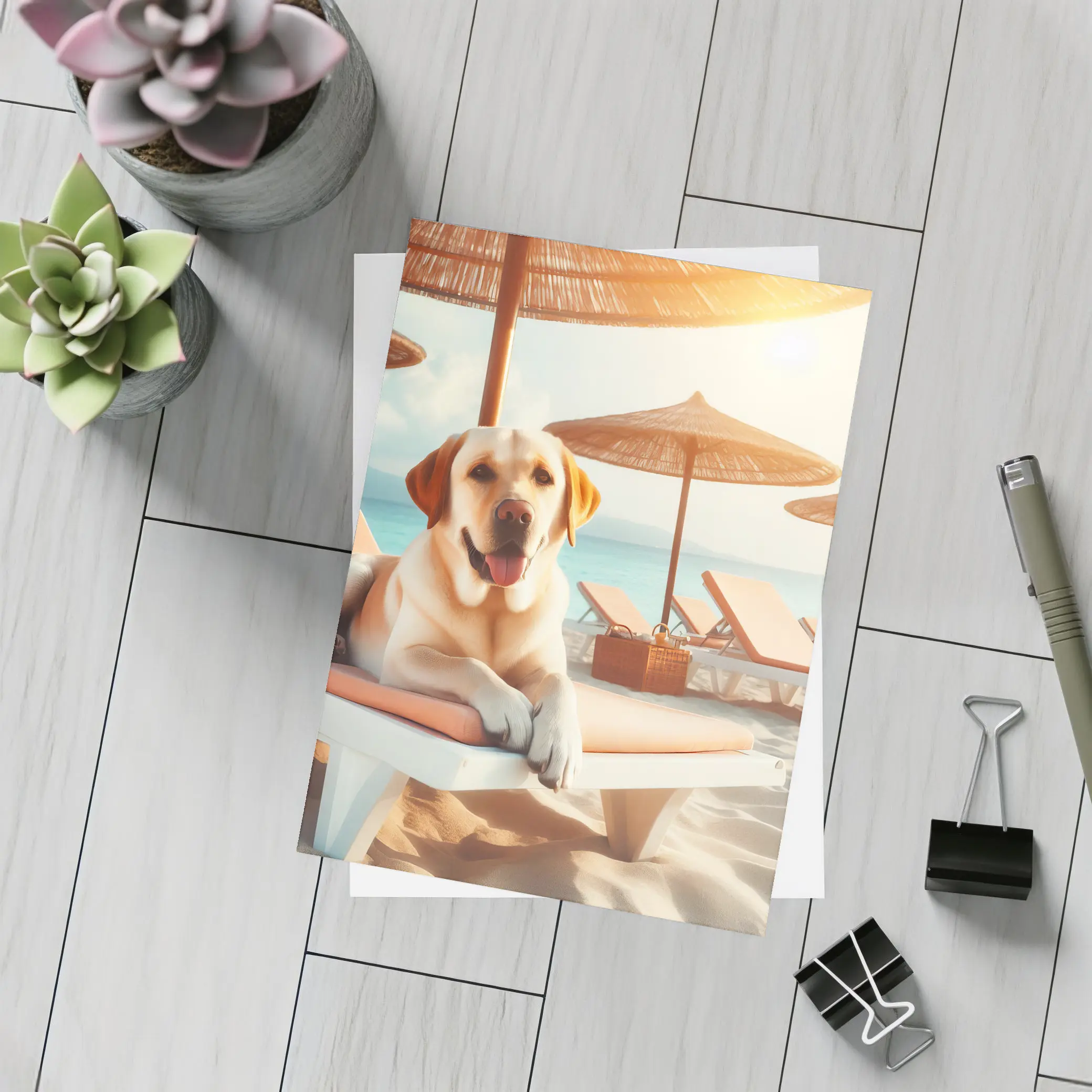 Labrador Retriever Relaxing on Beach Lounger – Postcards