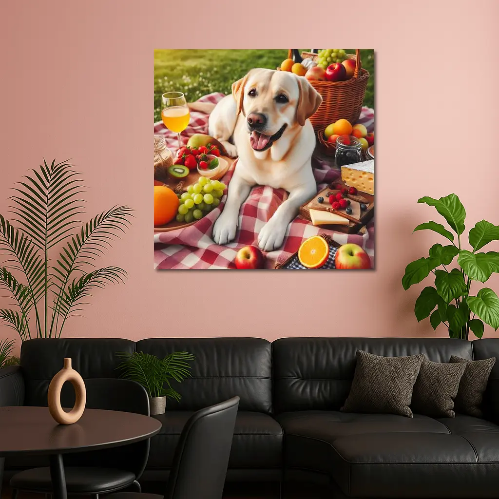 Yellow Labrador Retriever Picnic Blanket Outdoors – Wall Art