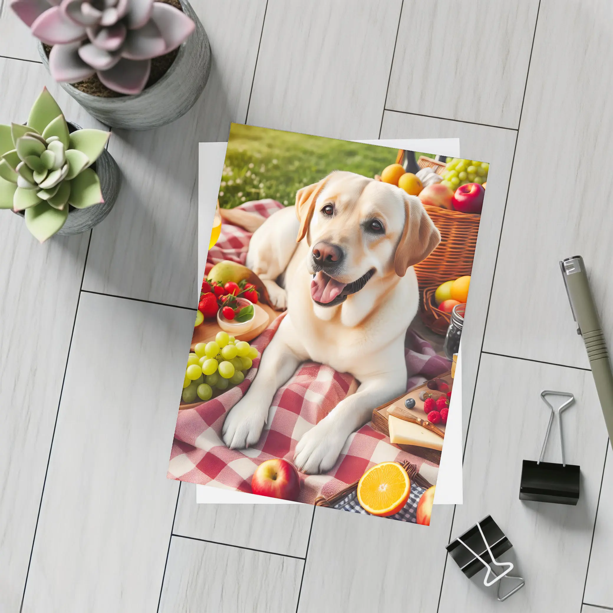 Yellow Labrador Retriever Picnic Blanket Outdoors – Postcards