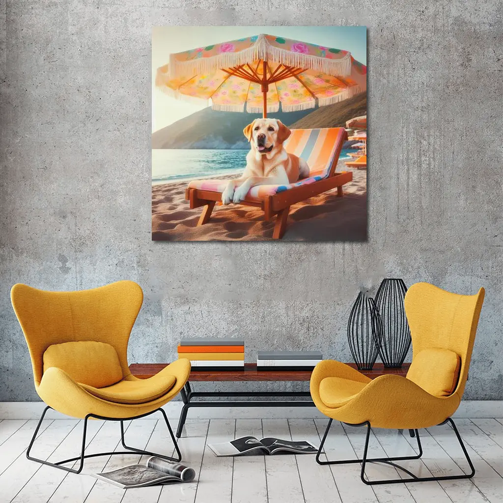 Labrador Retriever Relaxing on Beach Chair – Wall Art