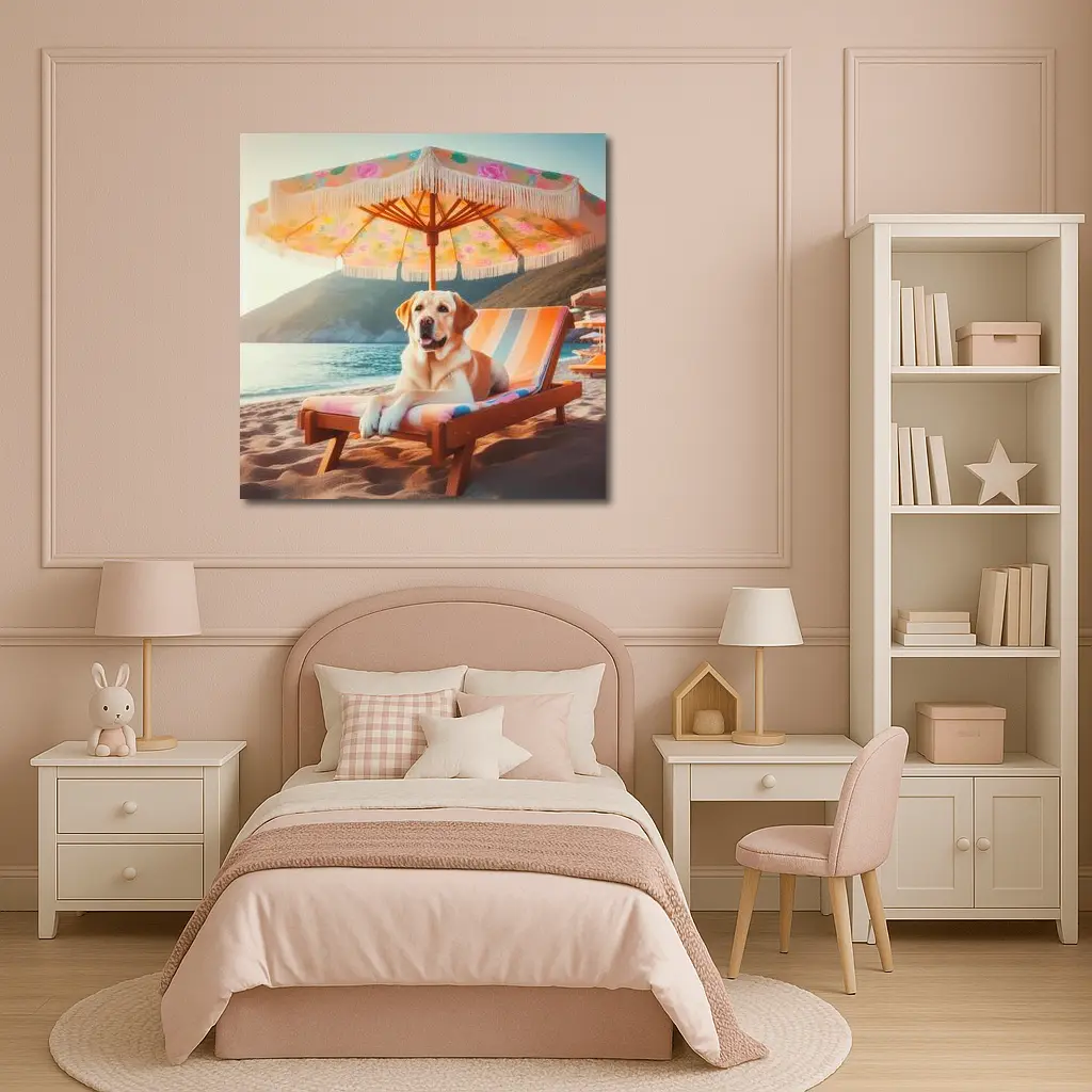 Labrador Retriever Relaxing on Beach Chair – Wall Art