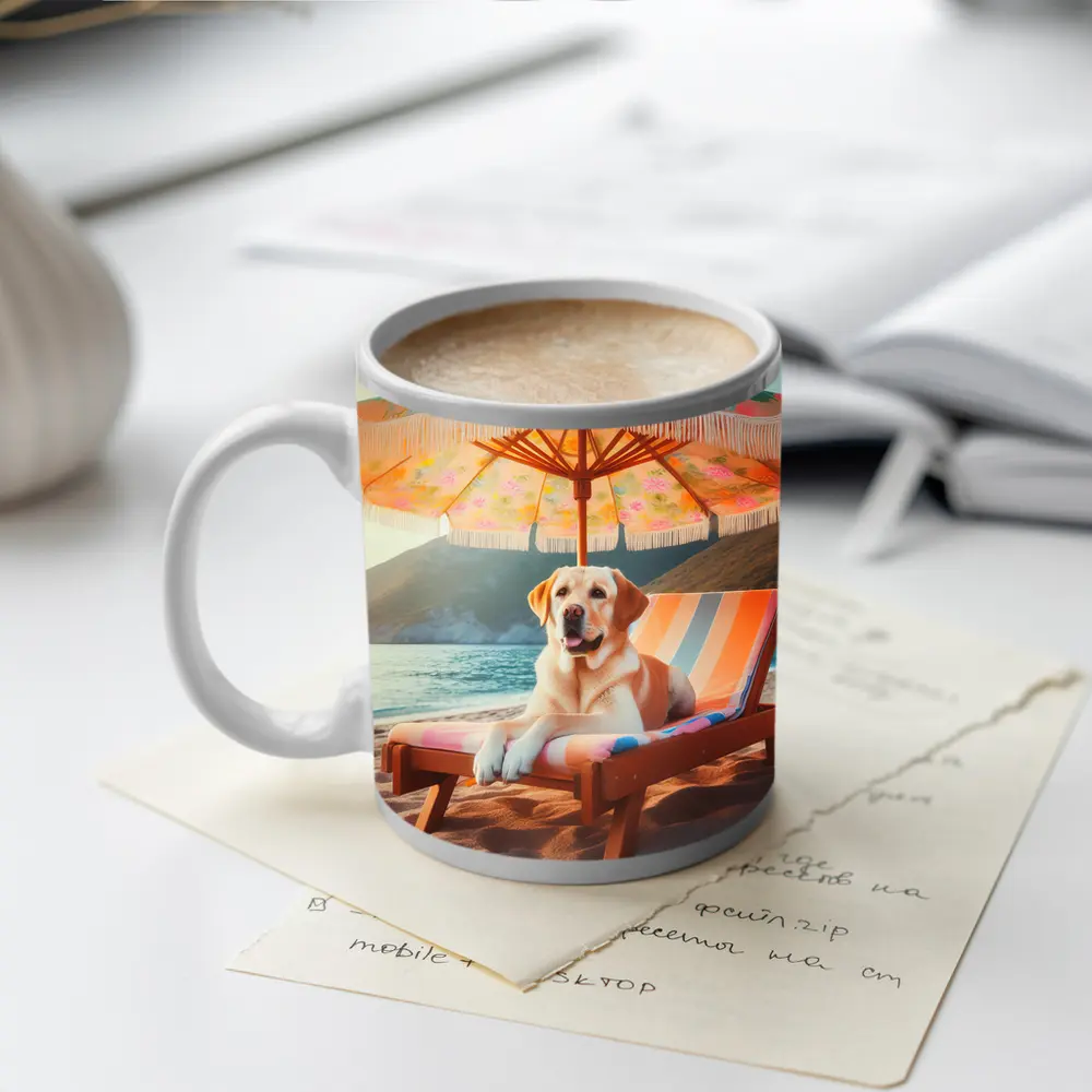 Labrador Retriever Relaxing on Beach Chair – Mugs