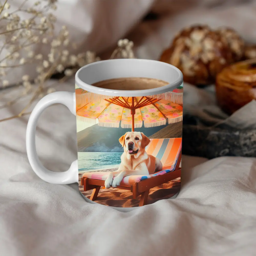 Labrador Retriever Relaxing on Beach Chair – Mugs