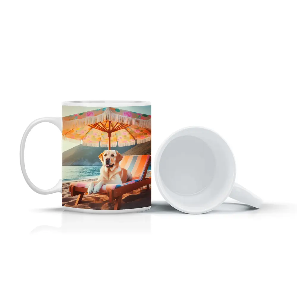 Labrador Retriever Relaxing on Beach Chair – Mugs