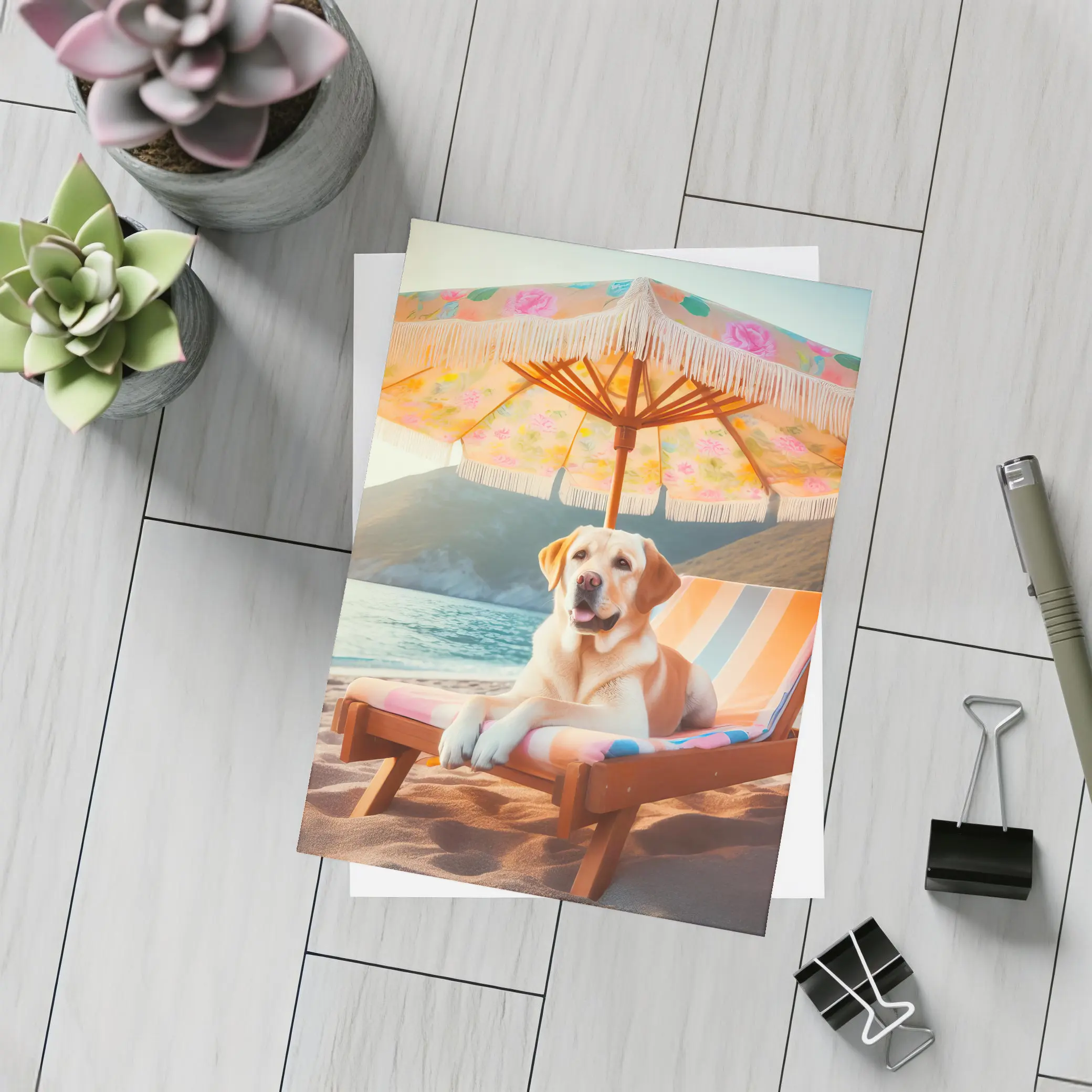 Labrador Retriever Relaxing on Beach Chair – Postcards