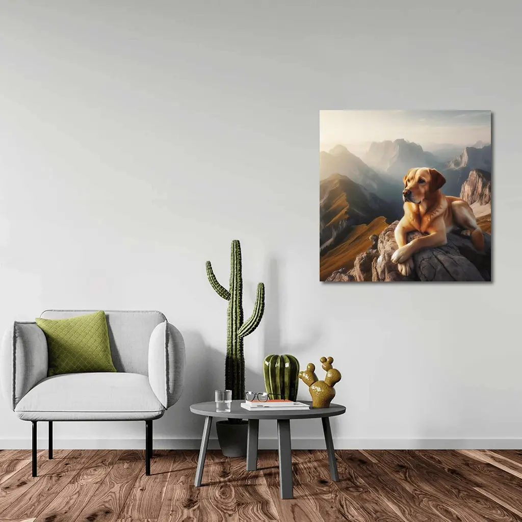 Yellow Labrador Retriever Resting On Mountain Summit – Wall Art