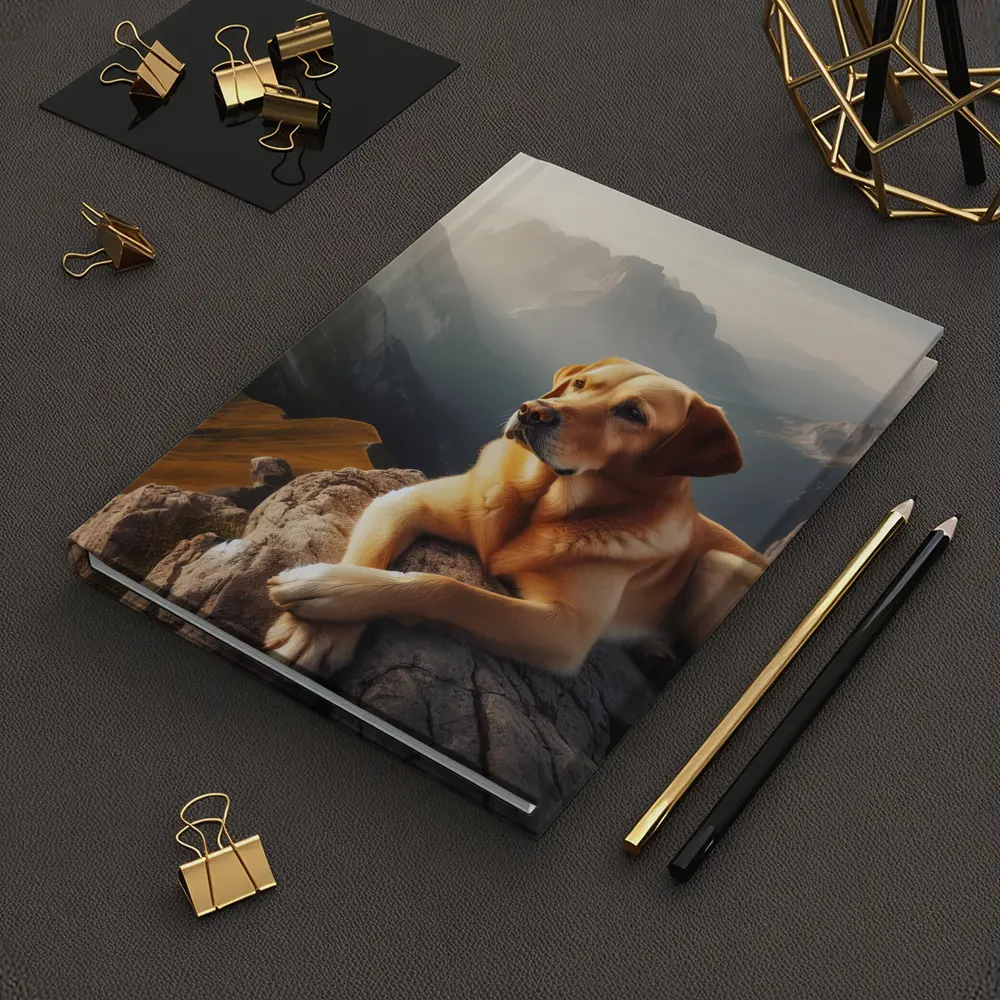 Yellow Labrador Retriever Resting On Mountain Summit – Notebooks