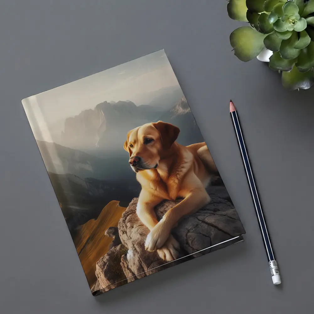 Yellow Labrador Retriever Resting On Mountain Summit – Notebooks