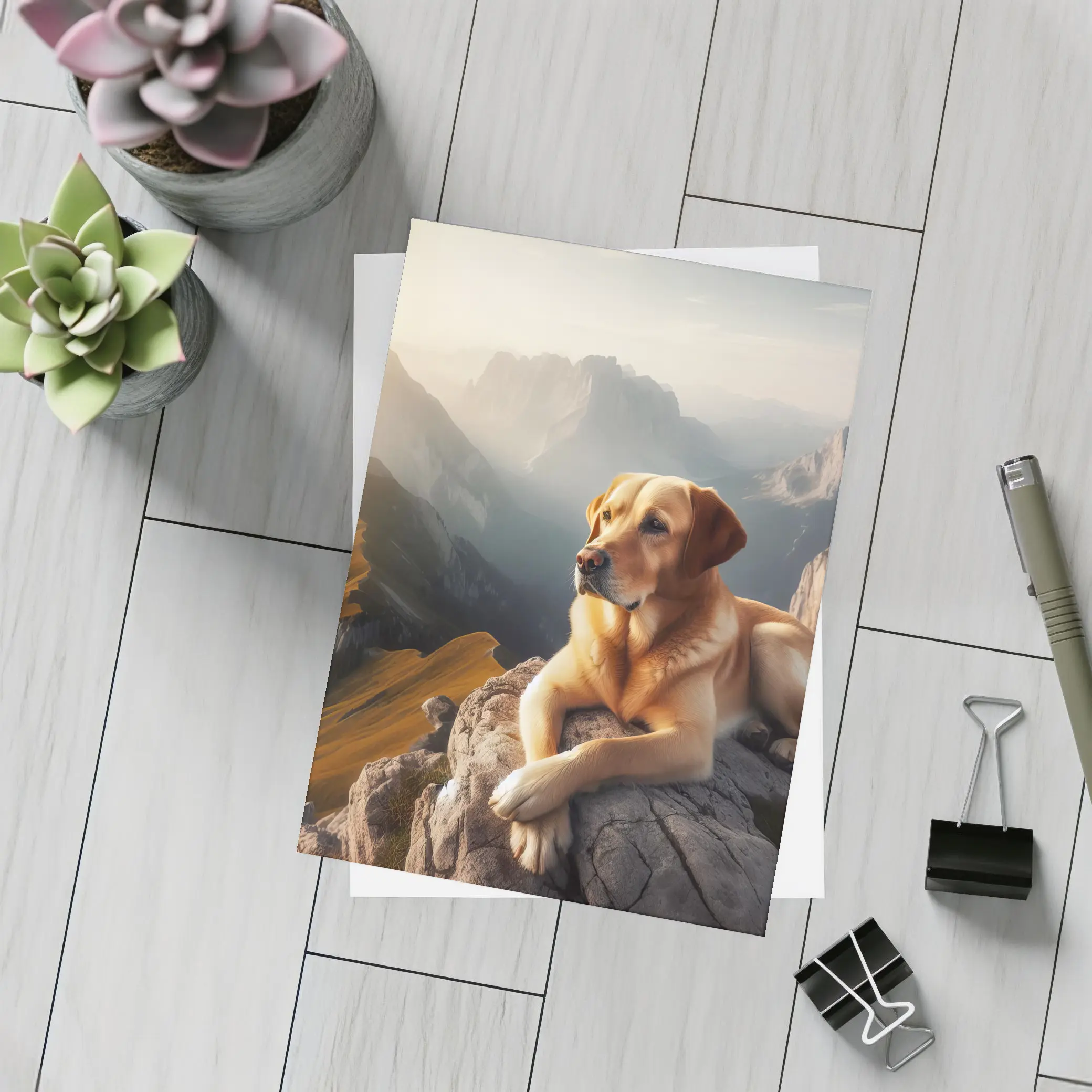 Yellow Labrador Retriever Resting On Mountain Summit – Postcards
