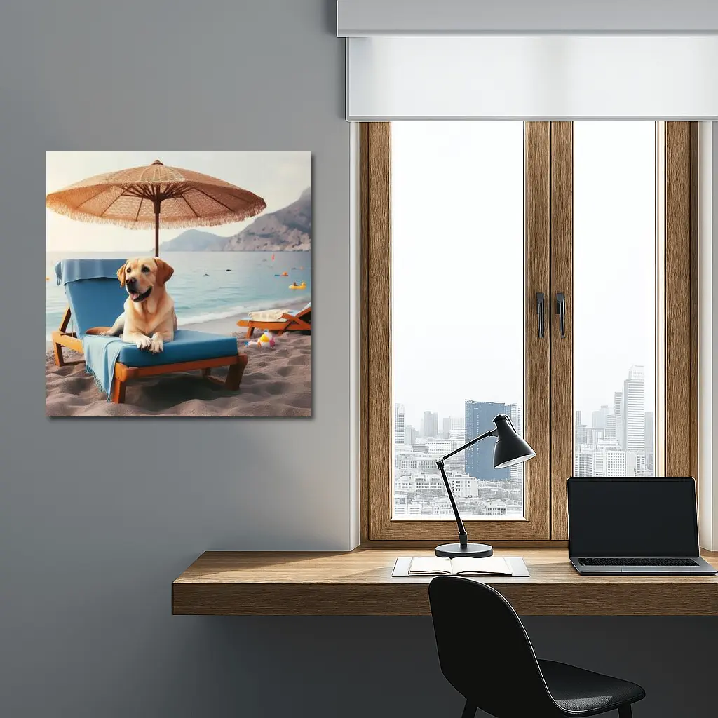 Golden Labrador Relaxing on Beach Lounger – Wall Art