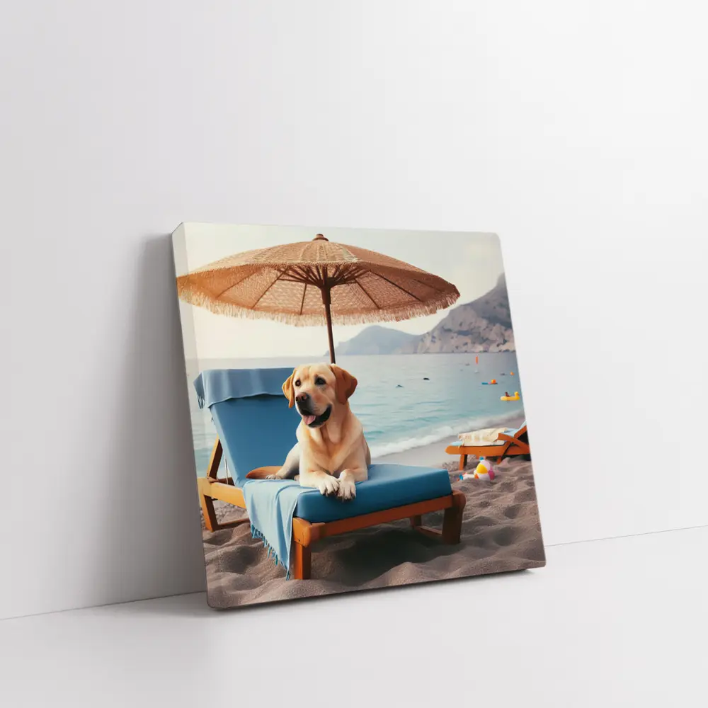 Golden Labrador Relaxing on Beach Lounger – Wall Art