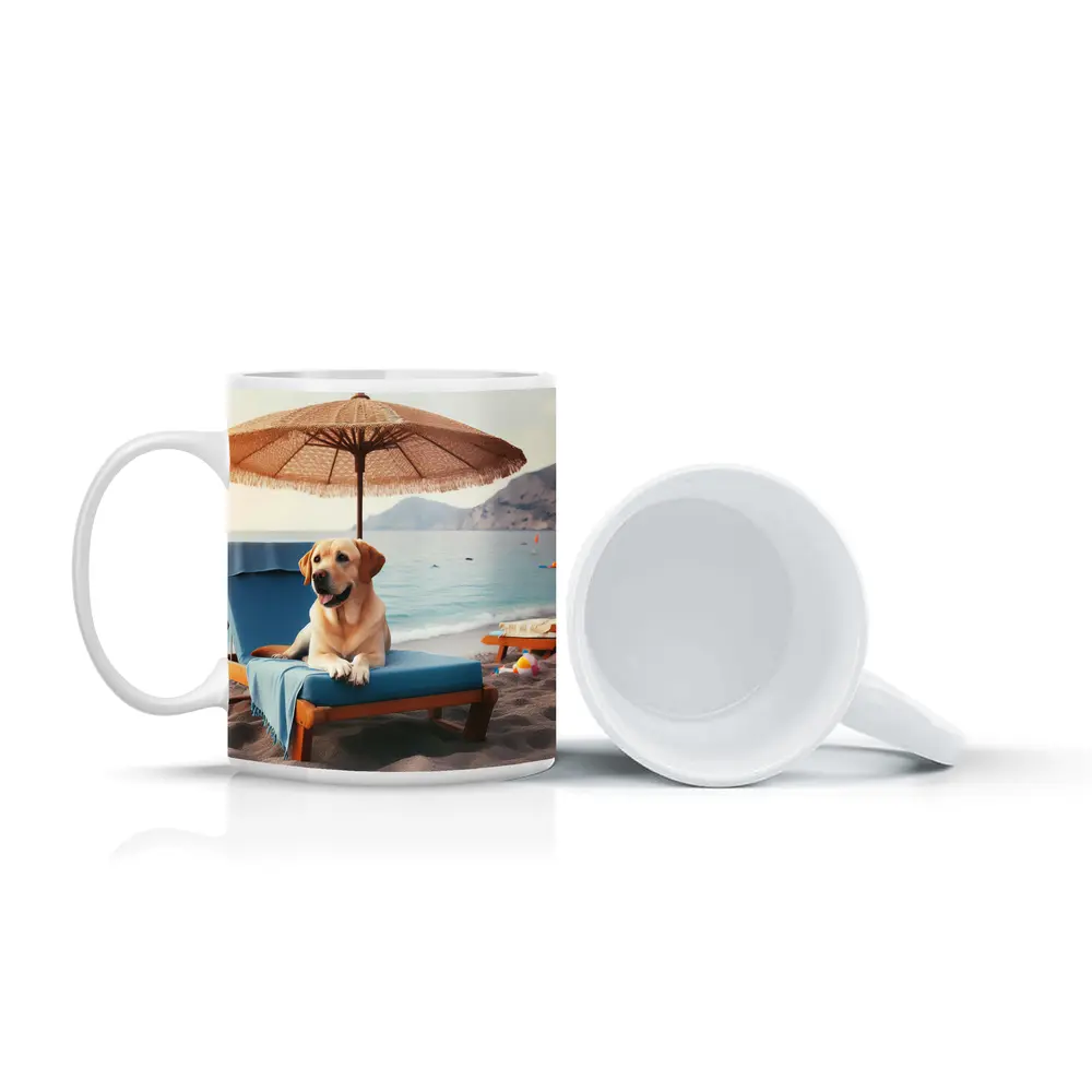 Golden Labrador Relaxing on Beach Lounger – Mugs