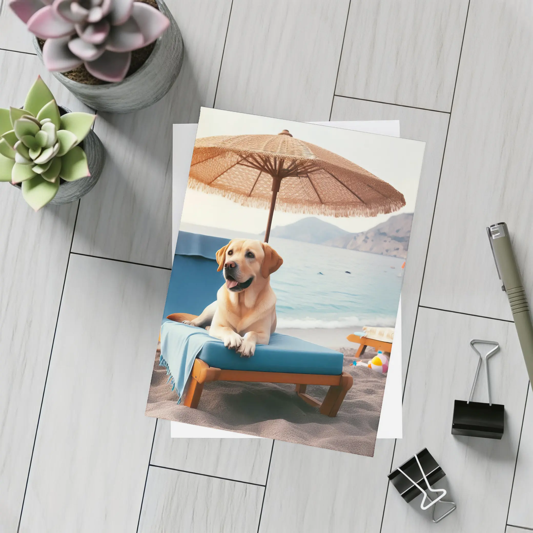 Golden Labrador Relaxing on Beach Lounger – Postcards