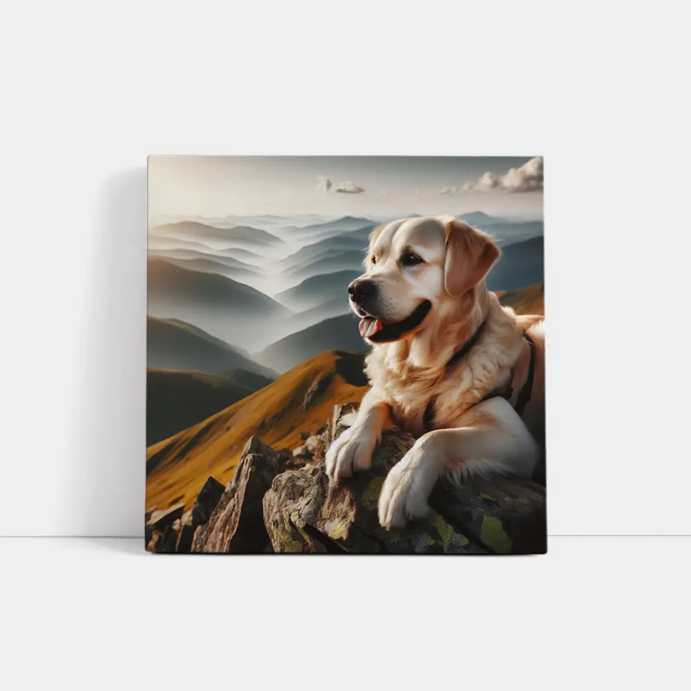 Golden Retriever Dog Mountain Summit View – Wall Art