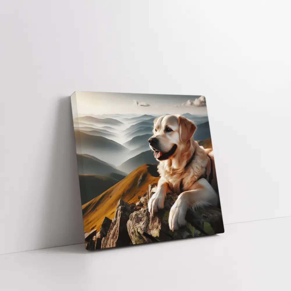 Golden Retriever Dog Mountain Summit View – Wall Art