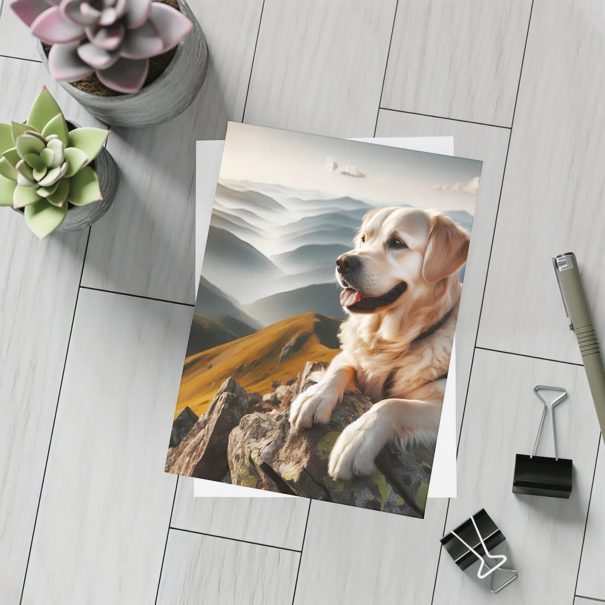 Golden Retriever Dog Mountain Summit View – Postcards