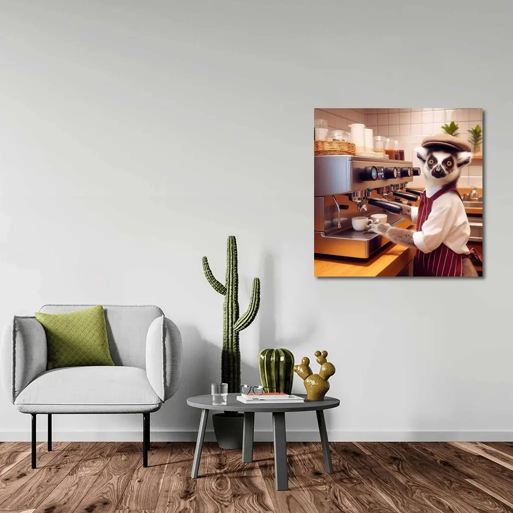 Ring Tailed Lemur Barista In Coffee Shop – Wall Art
