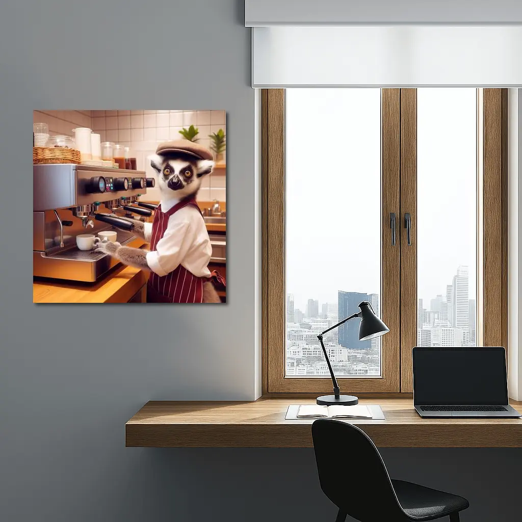 Ring Tailed Lemur Barista In Coffee Shop – Wall Art