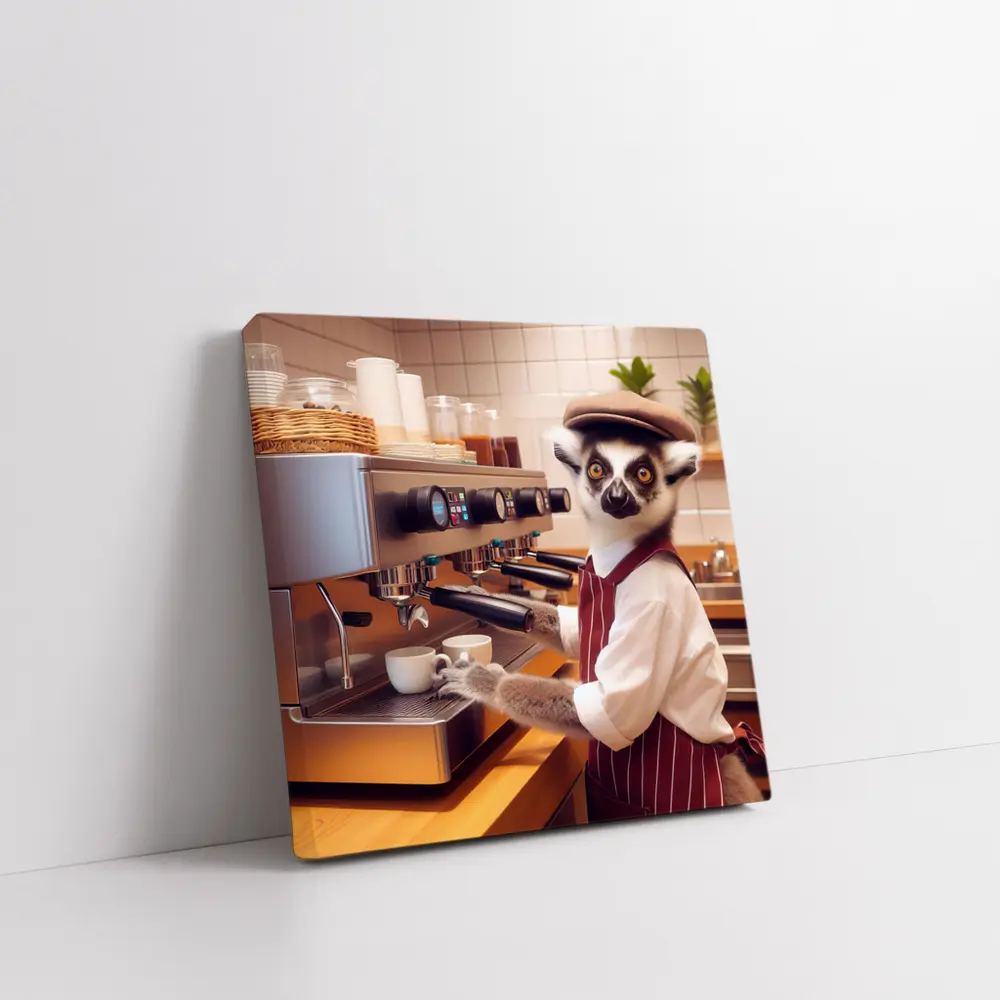 Ring Tailed Lemur Barista In Coffee Shop – Wall Art