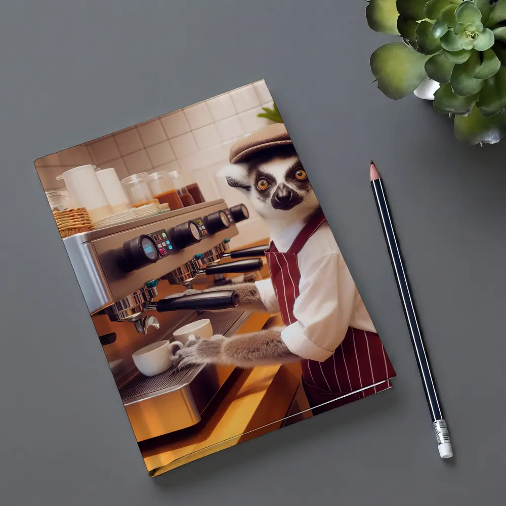 Ring Tailed Lemur Barista In Coffee Shop – Notebooks