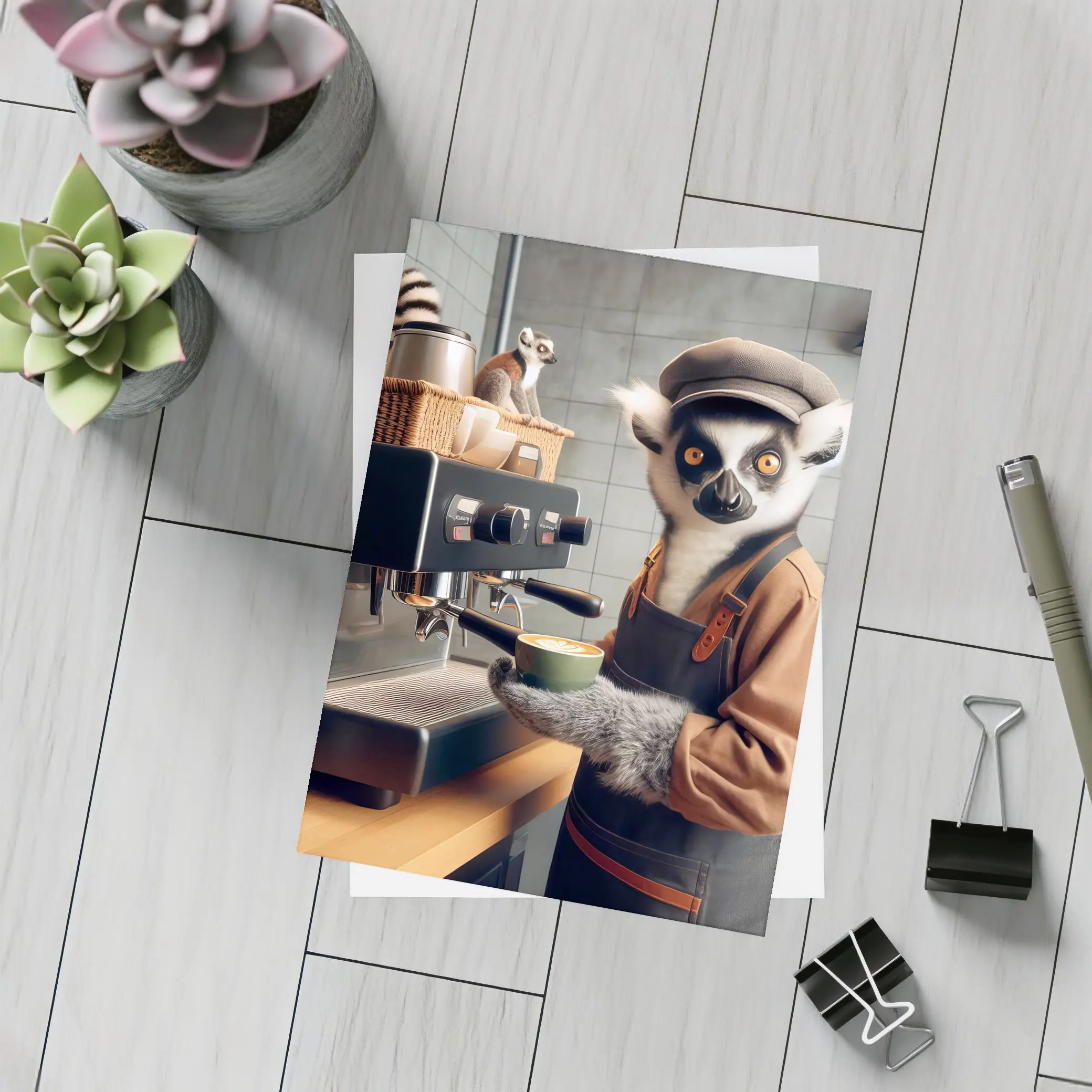 Ring Tailed Lemur Barista Coffee Shop – Postcards