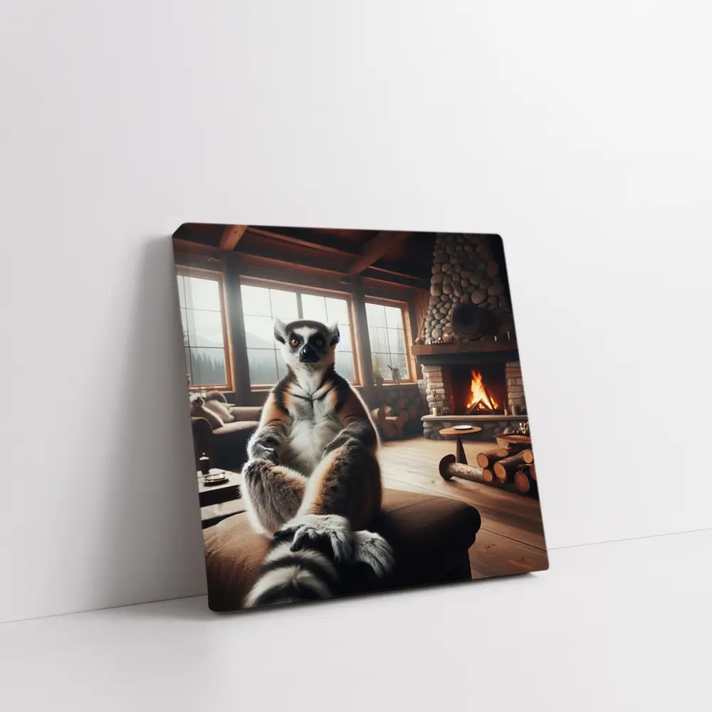 Ring Tailed Lemur Cozy Cabin Fireplace – Wall Art