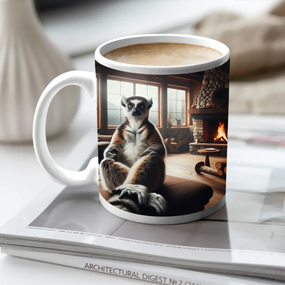 Ring Tailed Lemur Cozy Cabin Fireplace – Mugs