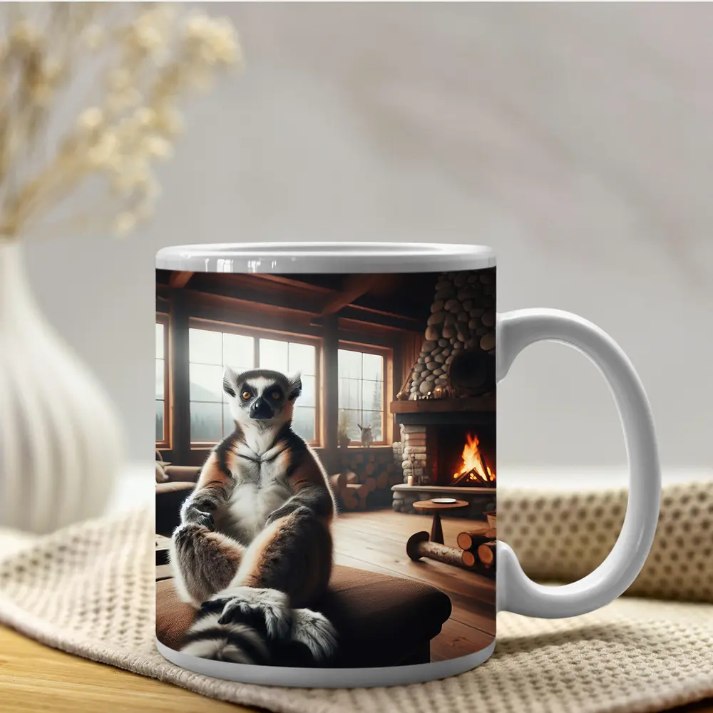 Ring Tailed Lemur Cozy Cabin Fireplace – Mugs