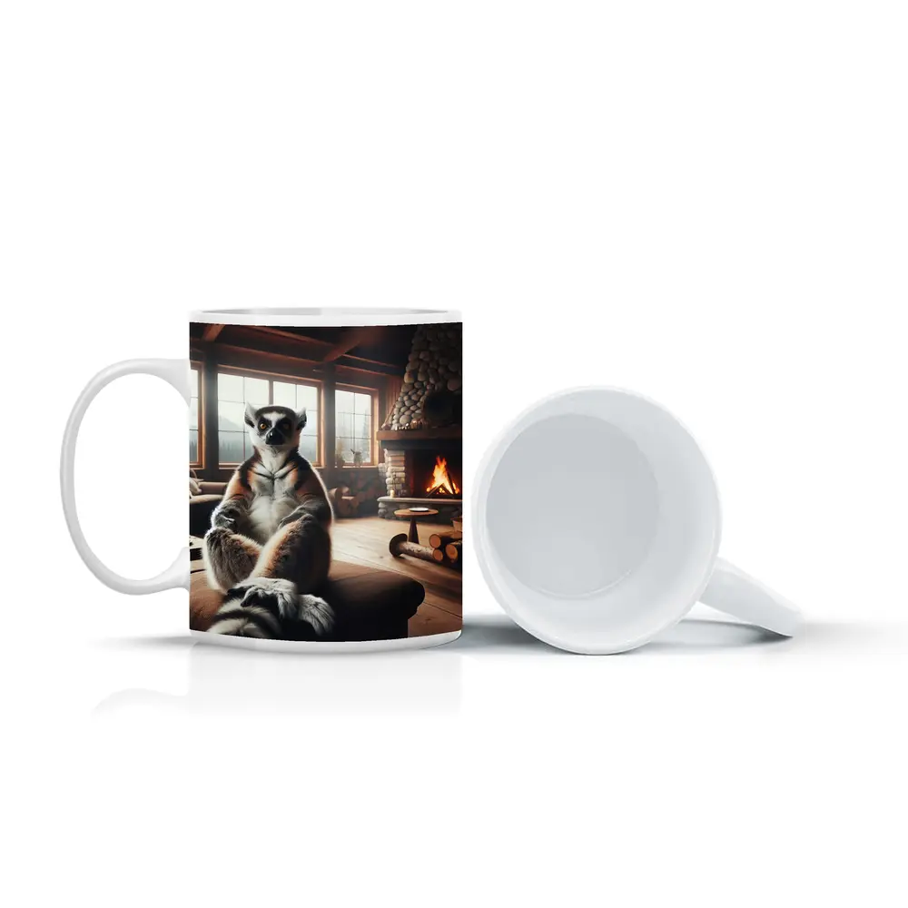 Ring Tailed Lemur Cozy Cabin Fireplace – Mugs