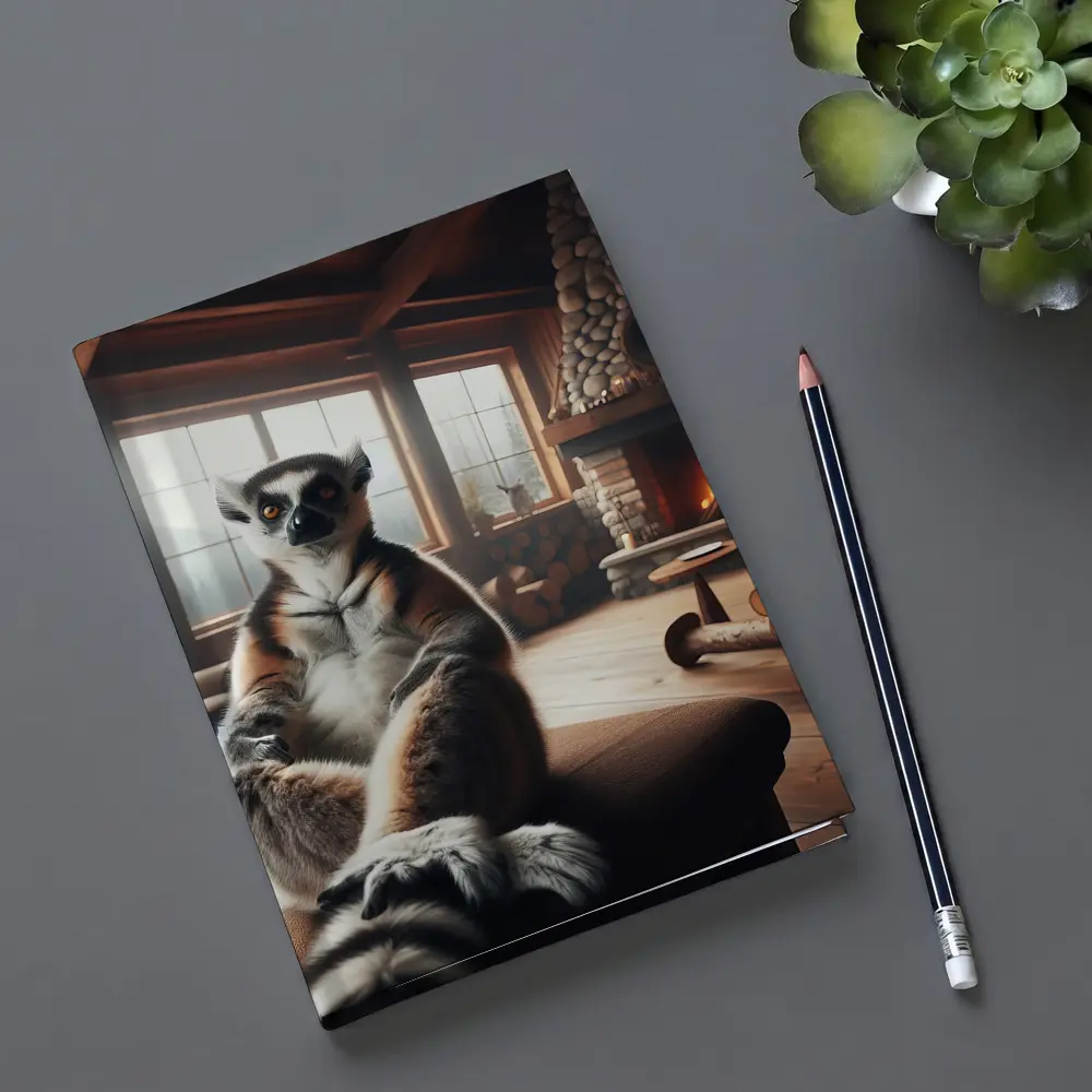 Ring Tailed Lemur Cozy Cabin Fireplace – Notebooks