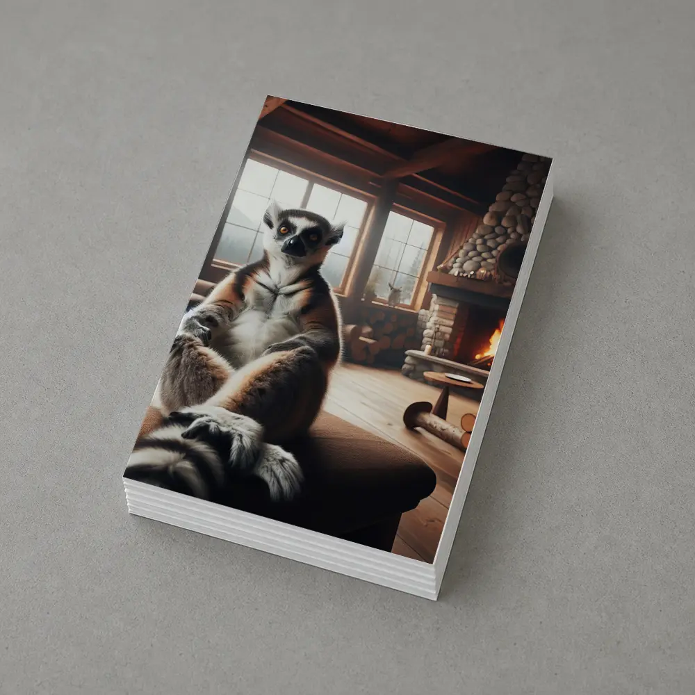 Ring Tailed Lemur Cozy Cabin Fireplace – Postcards
