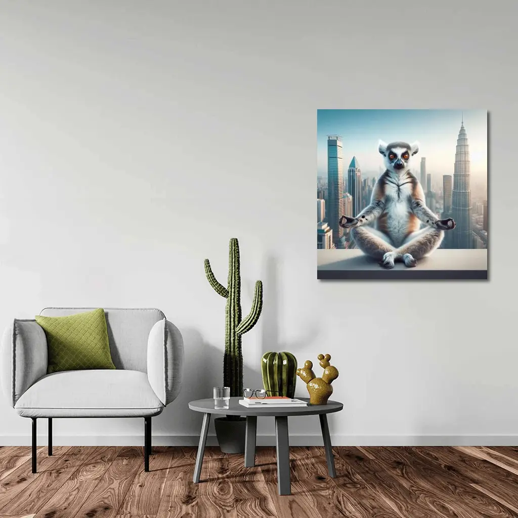 Ring Tailed Lemur Meditating City Skyline – Wall Art