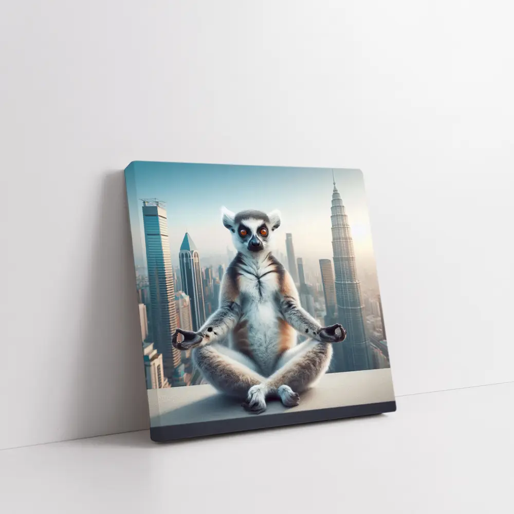 Ring Tailed Lemur Meditating City Skyline – Wall Art