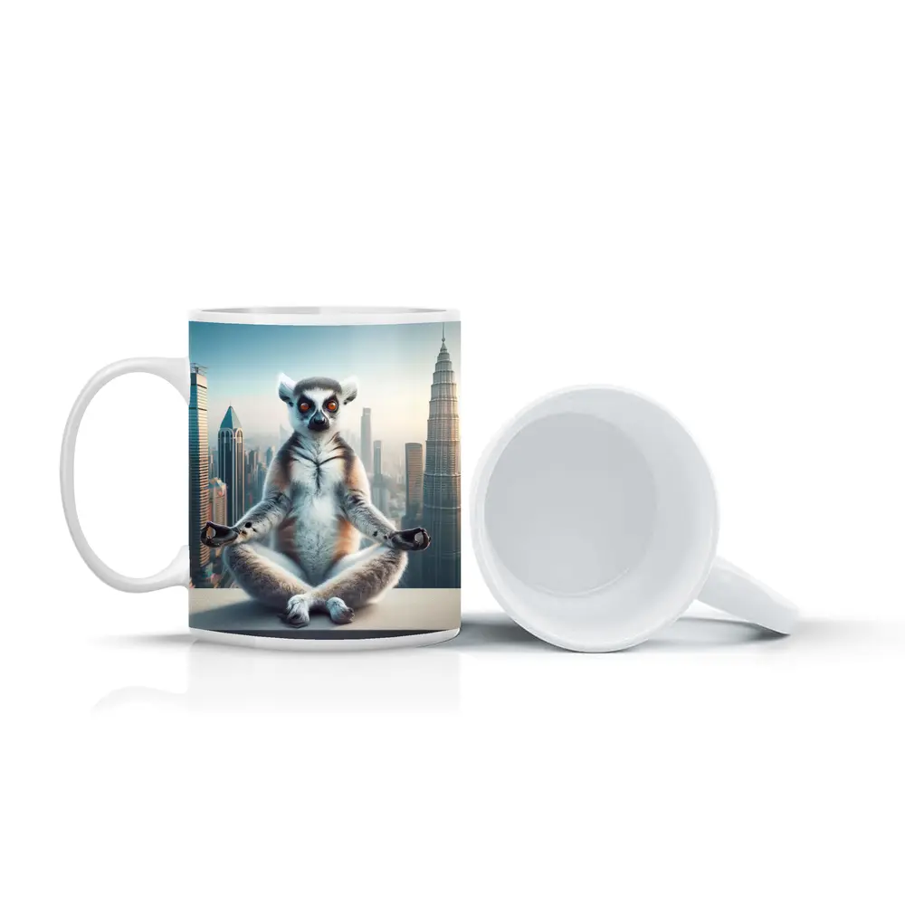 Ring Tailed Lemur Meditating City Skyline – Mugs