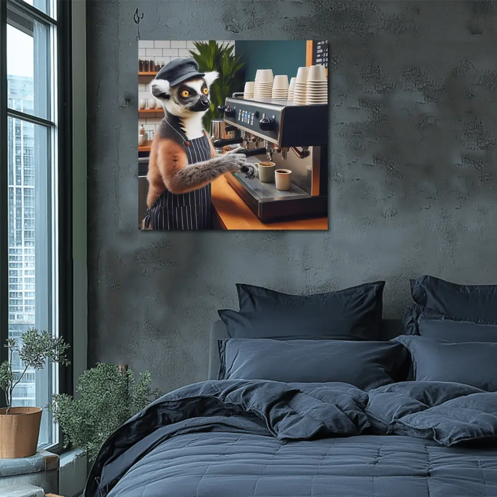 Ring Tailed Lemur Barista Making Espresso – Wall Art