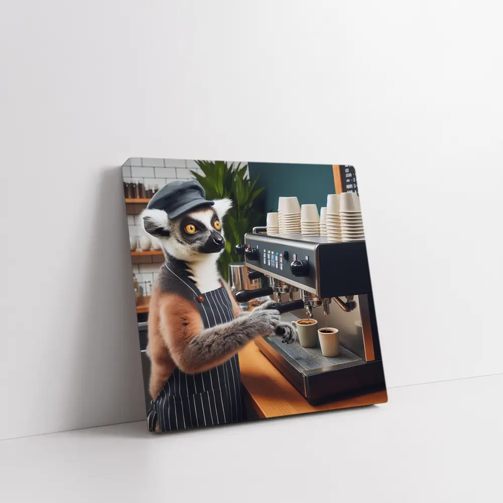 Ring Tailed Lemur Barista Making Espresso – Wall Art
