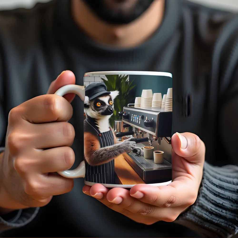 Ring Tailed Lemur Barista Making Espresso – Mugs