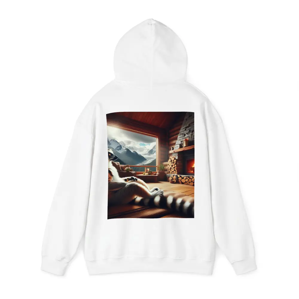 Ring Tailed Lemur Relaxing by Cabin Fireplace – Hoodies