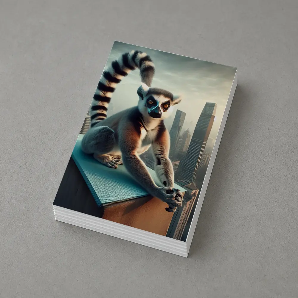 Ring Tailed Lemur Sitting City Skyline – Postcards