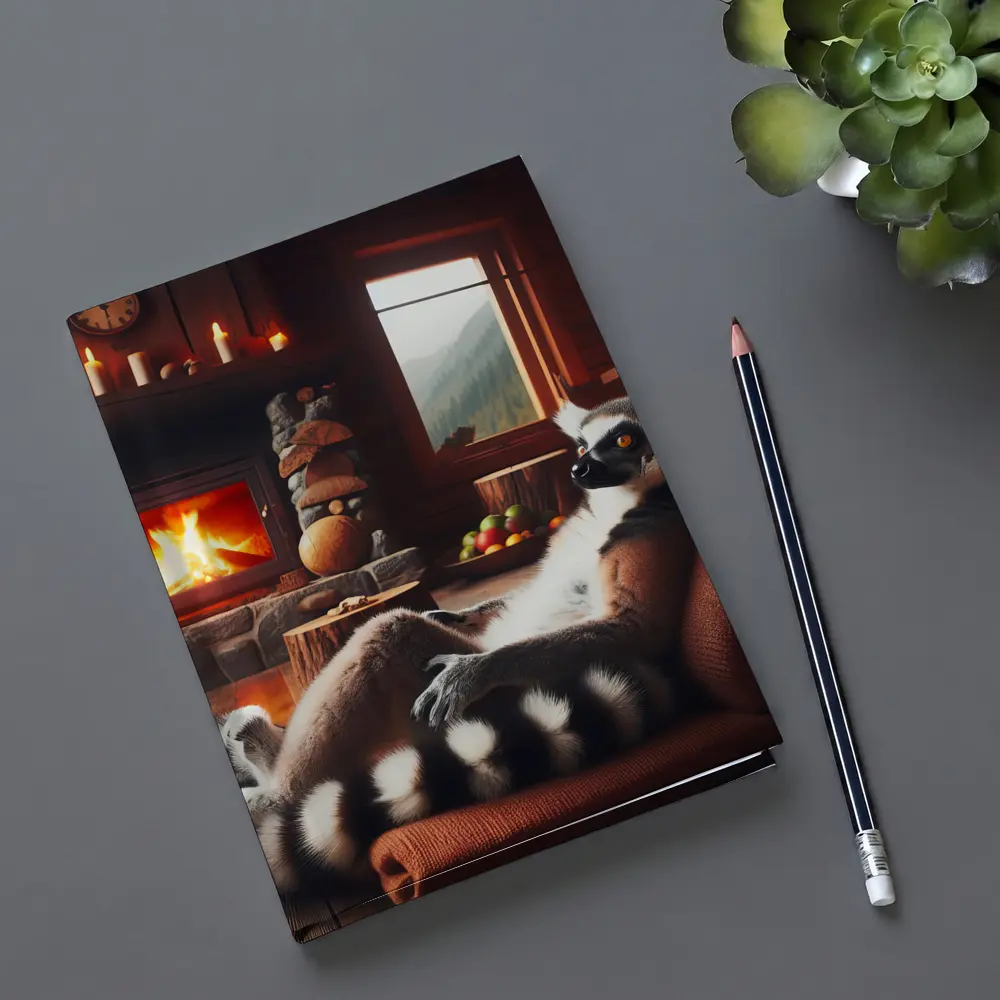 Ring Tailed Lemur Relaxing Cozy Cabin Fireplace – Notebooks