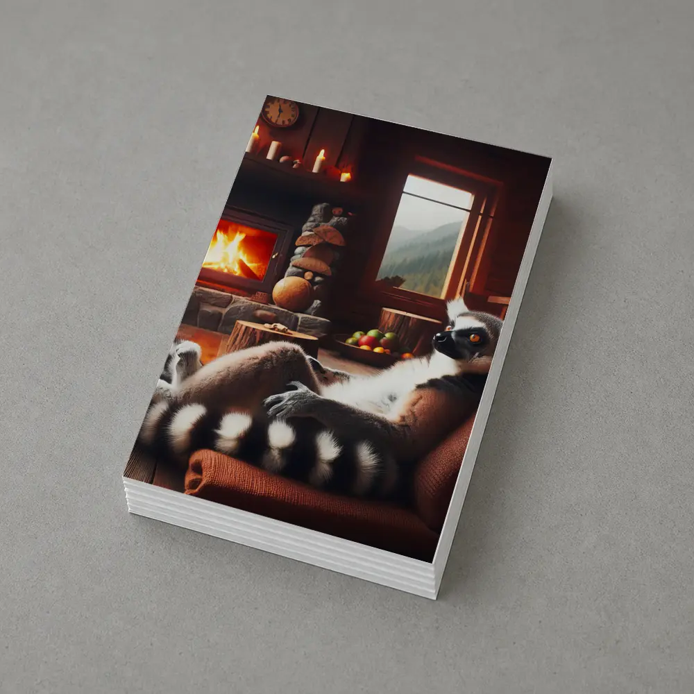 Ring Tailed Lemur Relaxing Cozy Cabin Fireplace – Postcards