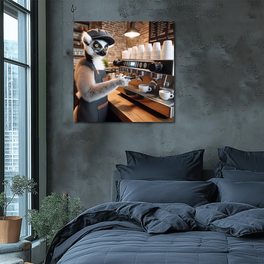 Ring Tailed Lemur Barista Coffee Shop – Wall Art